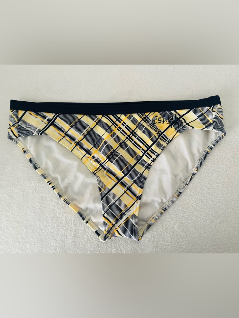 Esprit Women Swimsuit Bottom L Yellow Blue Plaid Stretch Comfort Beach Summer